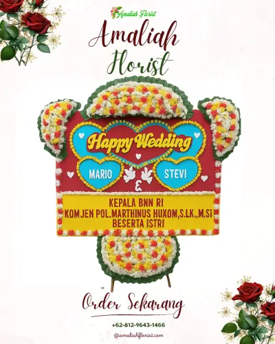 Karangan Papan Bunga Pernikahan di Hilimbawodesolo